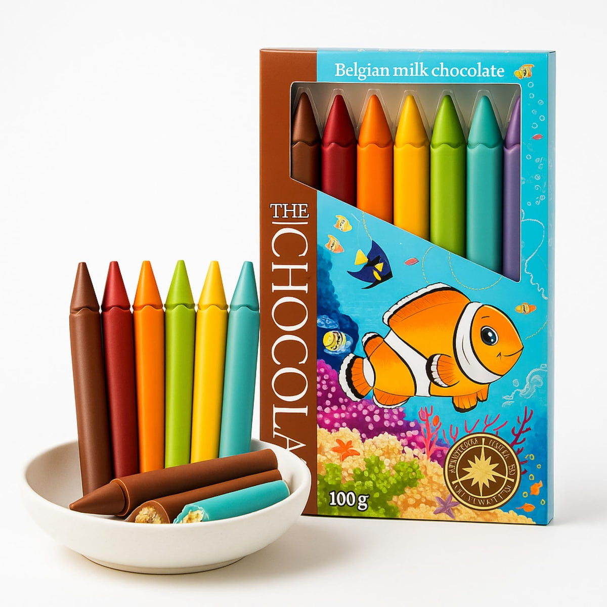 Andy Anand Chocolatier chocolate crayon box with seven milk pencils for kids