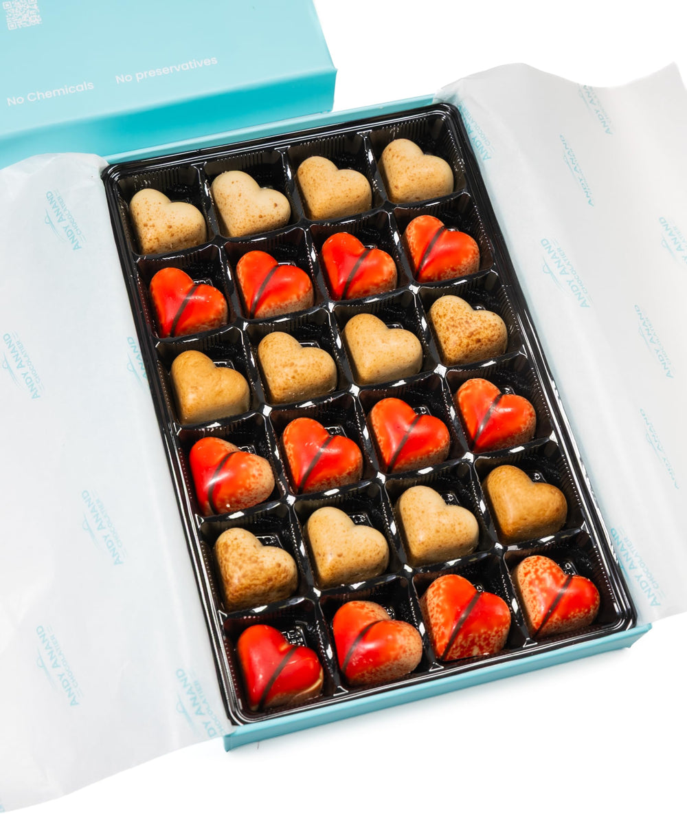 Andy Anand Chocolatier creamy heart confections on display for gifting