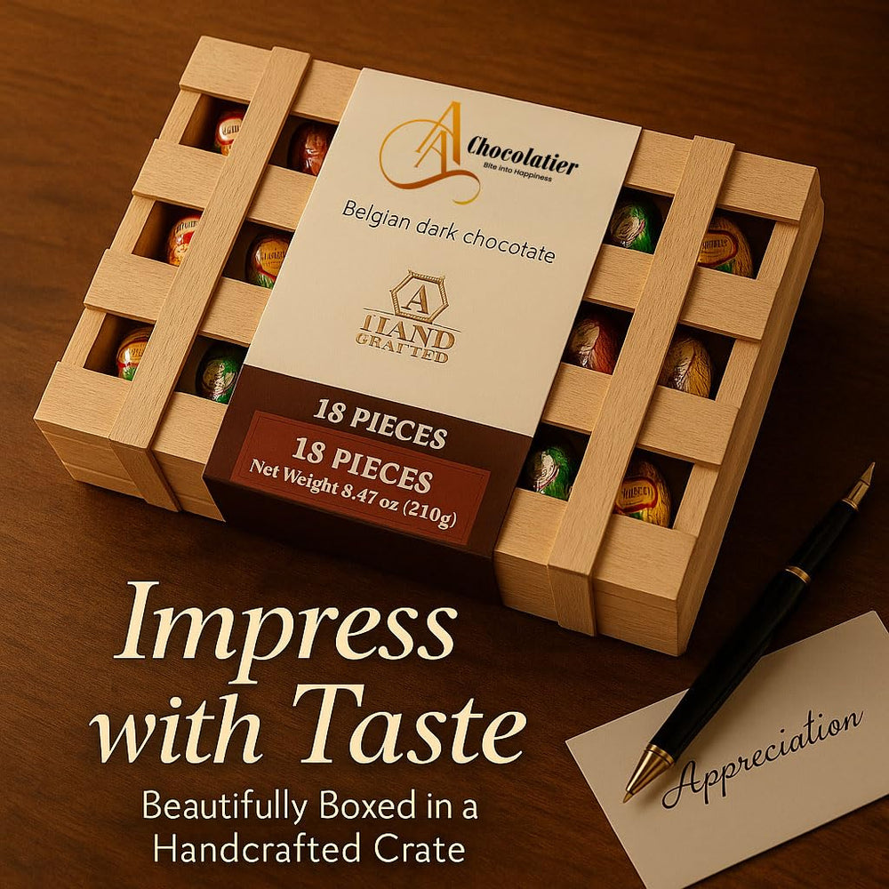 ANDY ANAND Chocolatier gift-ready box highlighting premium craftsmanship.