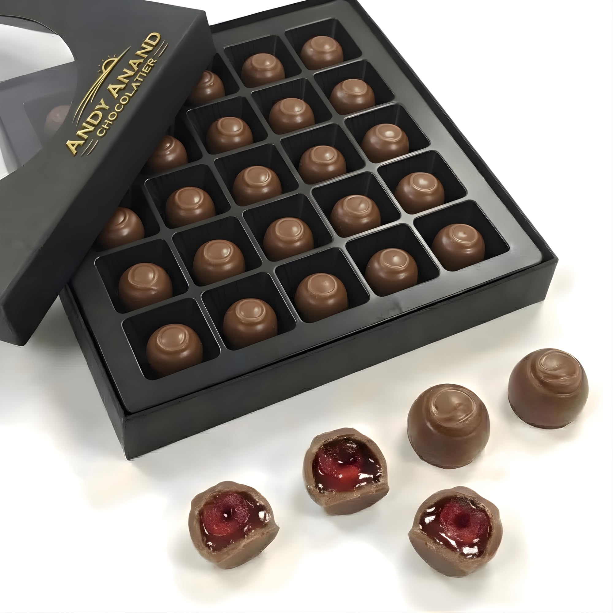 andy andan chocolateur gilt-foil wrapped cherries on elegant presentation