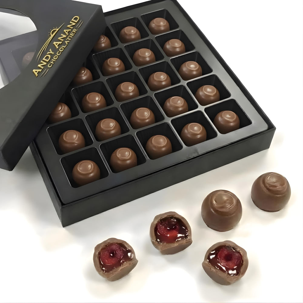 andy andan chocolateur gilt-foil wrapped cherries on elegant presentation