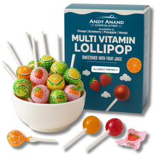 Andy Anand Chocolatier gluten-free multivitamin lollipops in fruity flavors for kids' snacks