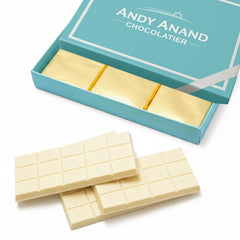 Andy Anand Chocolatier sugar-free white bars in a gift-ready pack for refined gifting.