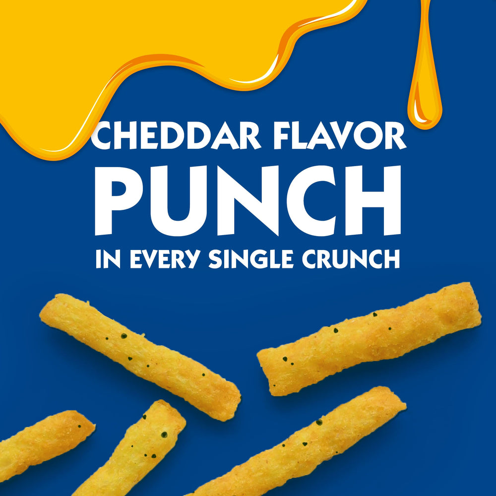 Andy Capp's Cheddar Fries held in hand for on-the-go snacking.