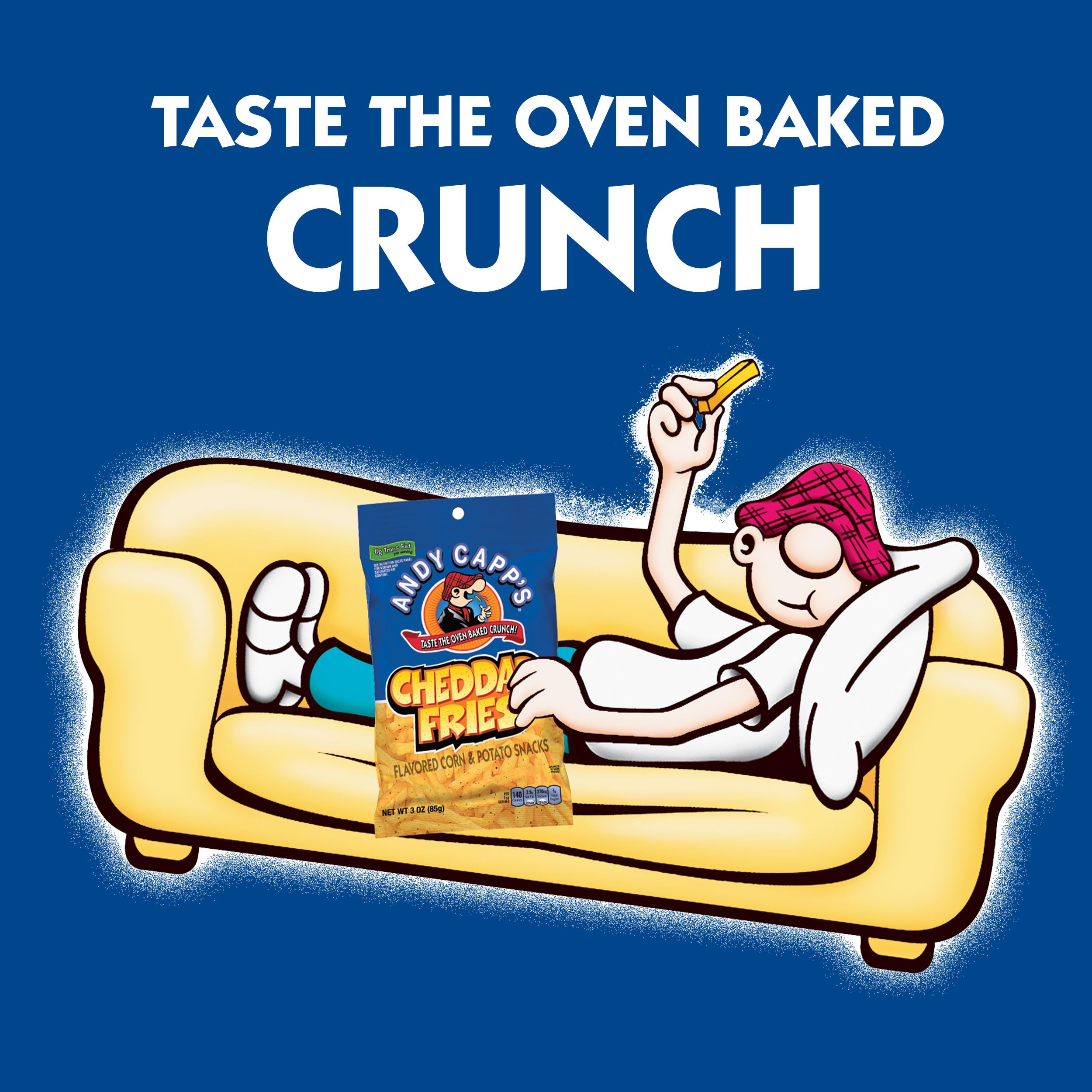 Serving suggestion of Andy Capp's Cheddar Fries on a table for quick snacking.