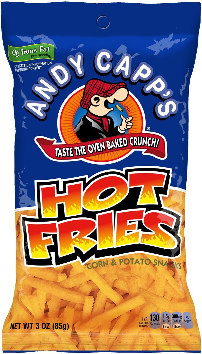 Andy Capp's Hot Fries twelve-bag pack for group or solo snacking