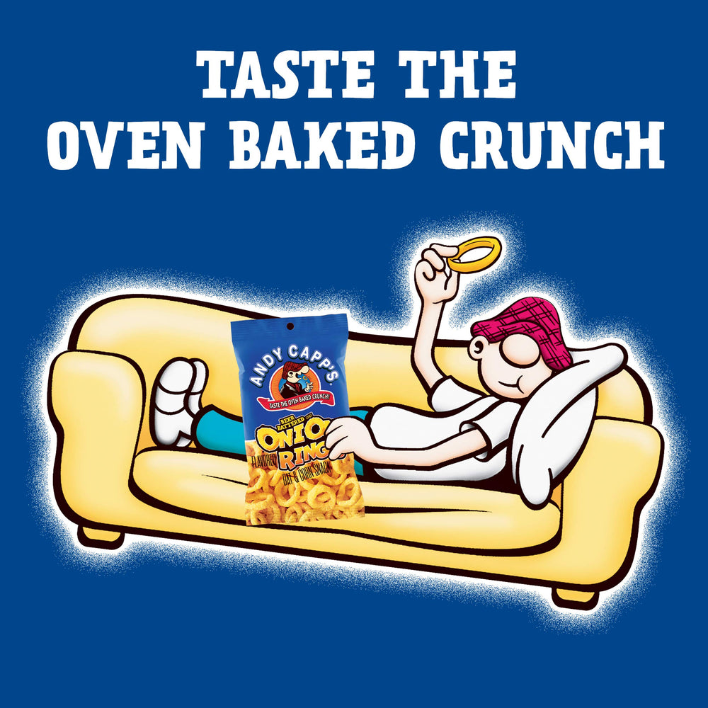Kosher label visible on Andy Capp's baked snacks bag.