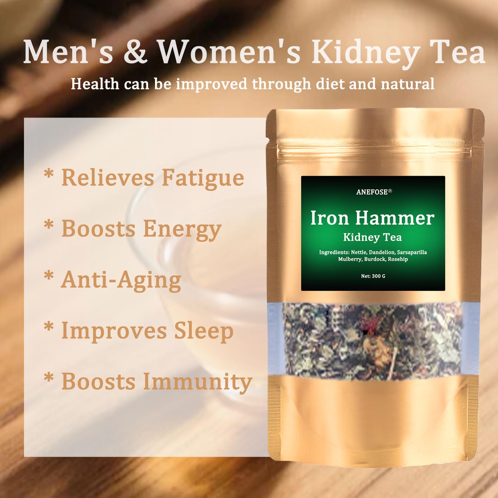 ANEFOSE Iron Hammer Tea dandelion plant detail and fresh aroma.