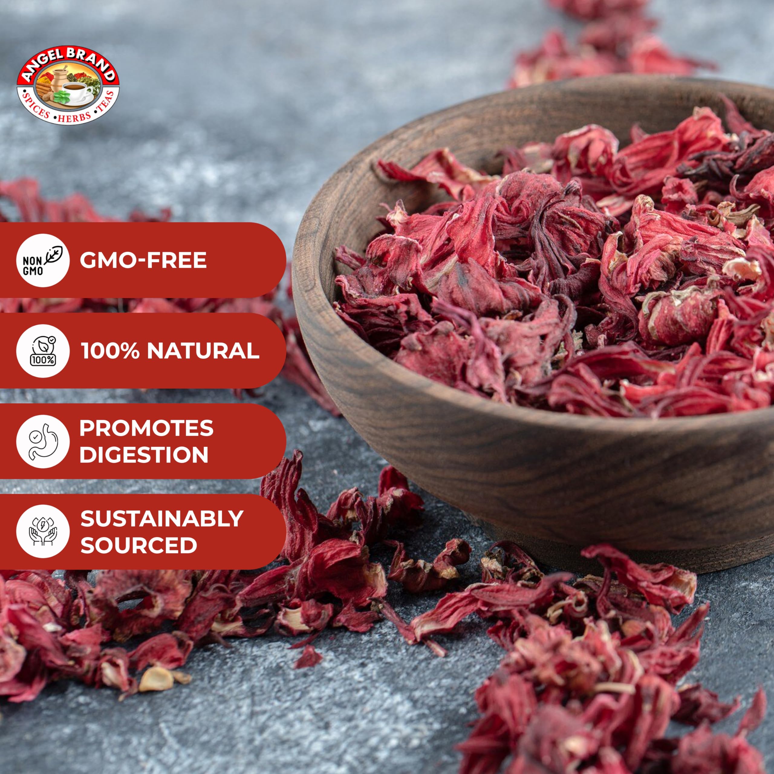 Angel Brand hibiscus for culinary uses like syrups and jellies.