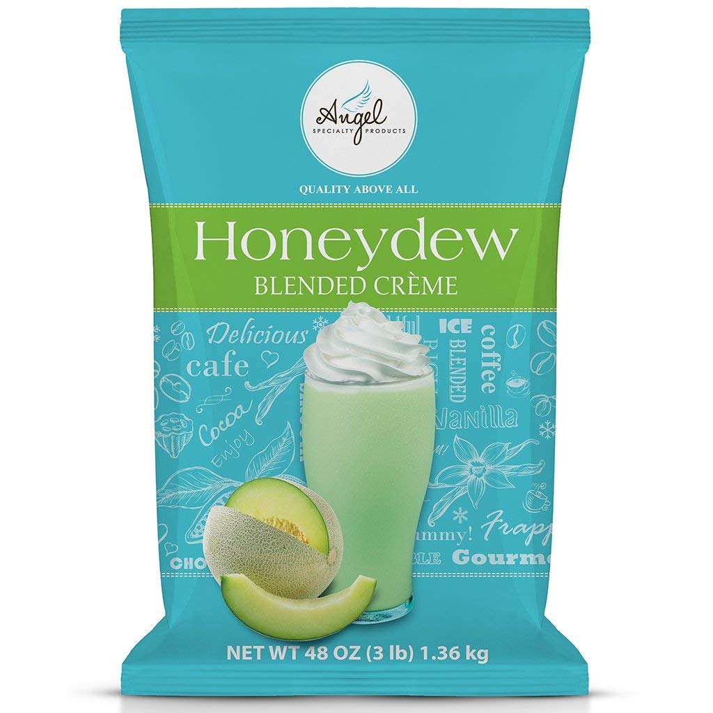 Angel Specialty Honeydew Blended Crème Mix bag shown for quick home bubble tea use.
