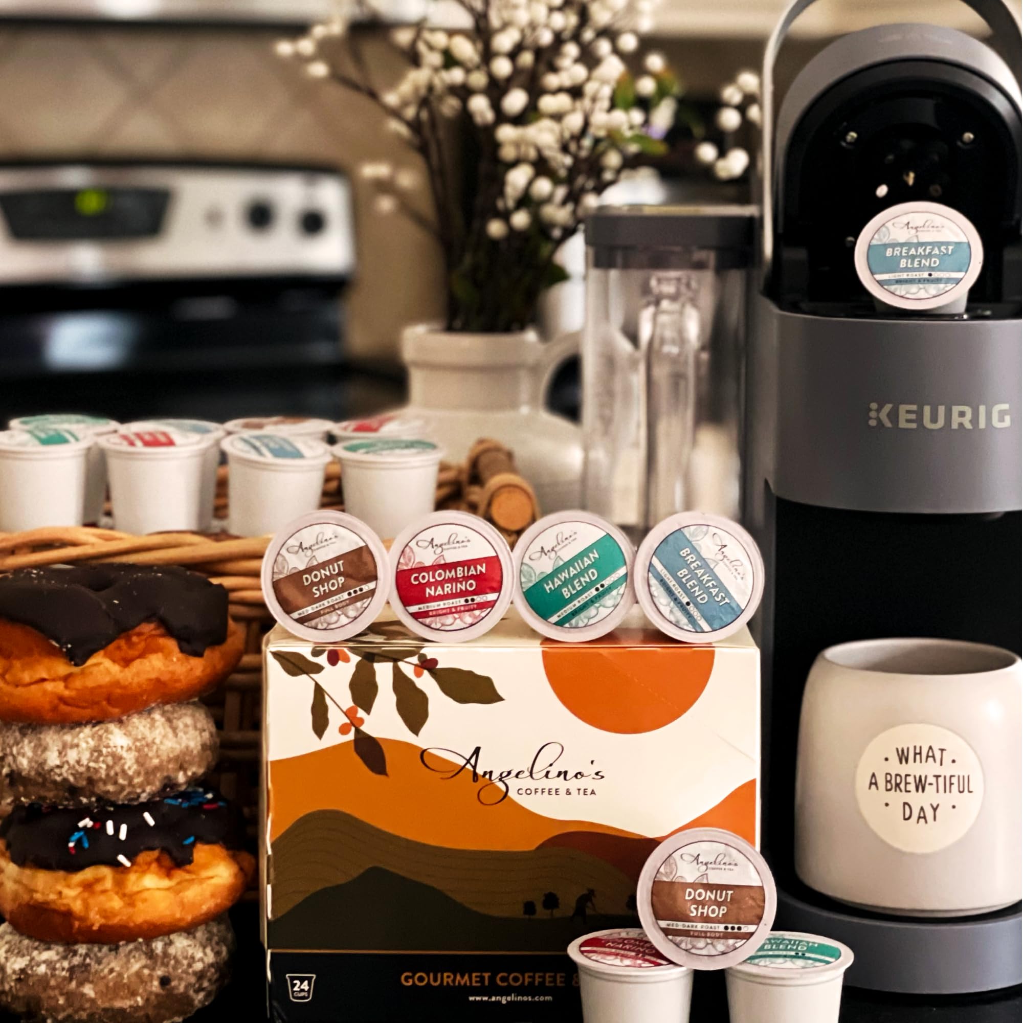 Angelino's Coffee donut flavor hint conveys consistent taste when brewed.