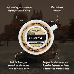 Angelino's Coffee espresso pods show Italian flavor profile for authentic shots.