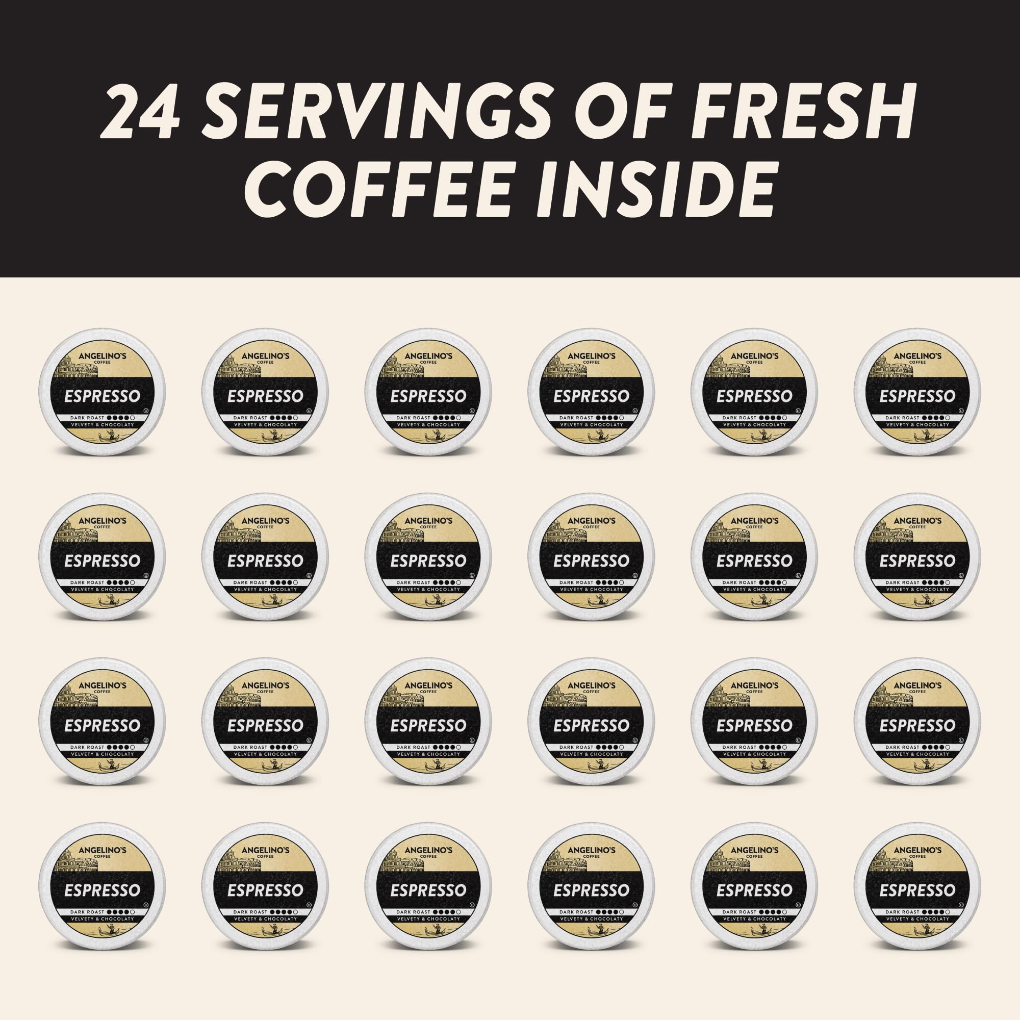 Angelino's Coffee espresso pods Keurig-compatible for convenient single-serve mornings.