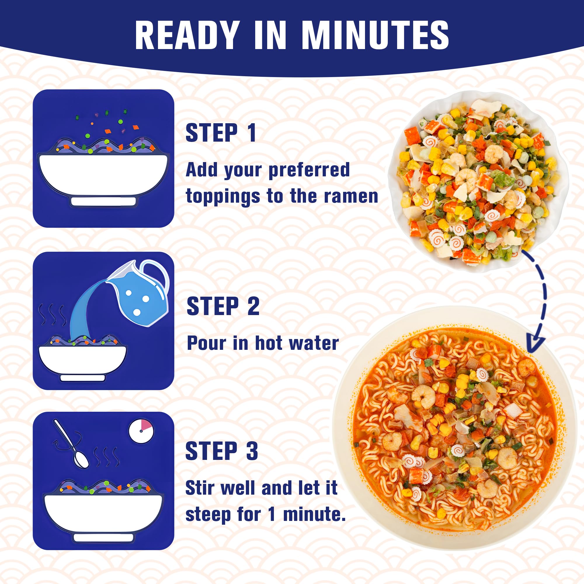 Anggou ramen toppings pouring into bowl for instant noodle topping