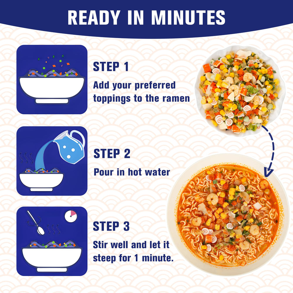 Anggou ramen toppings pouring into bowl for instant noodle topping