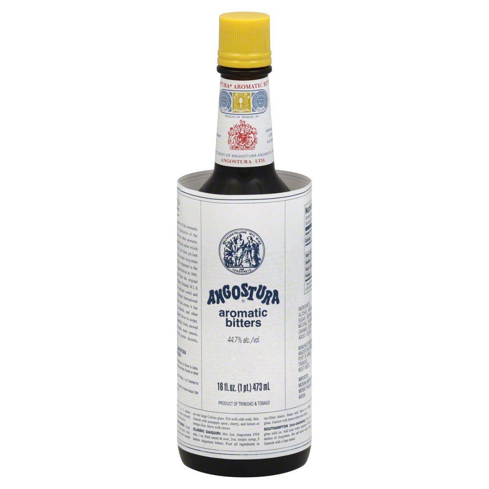 Angostura Aromatic Bitters 16oz bottle for enhancing cocktails with herbal-spice depth.