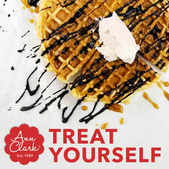 Ann Clark waffles cooking on a waffle iron turning golden and crisp