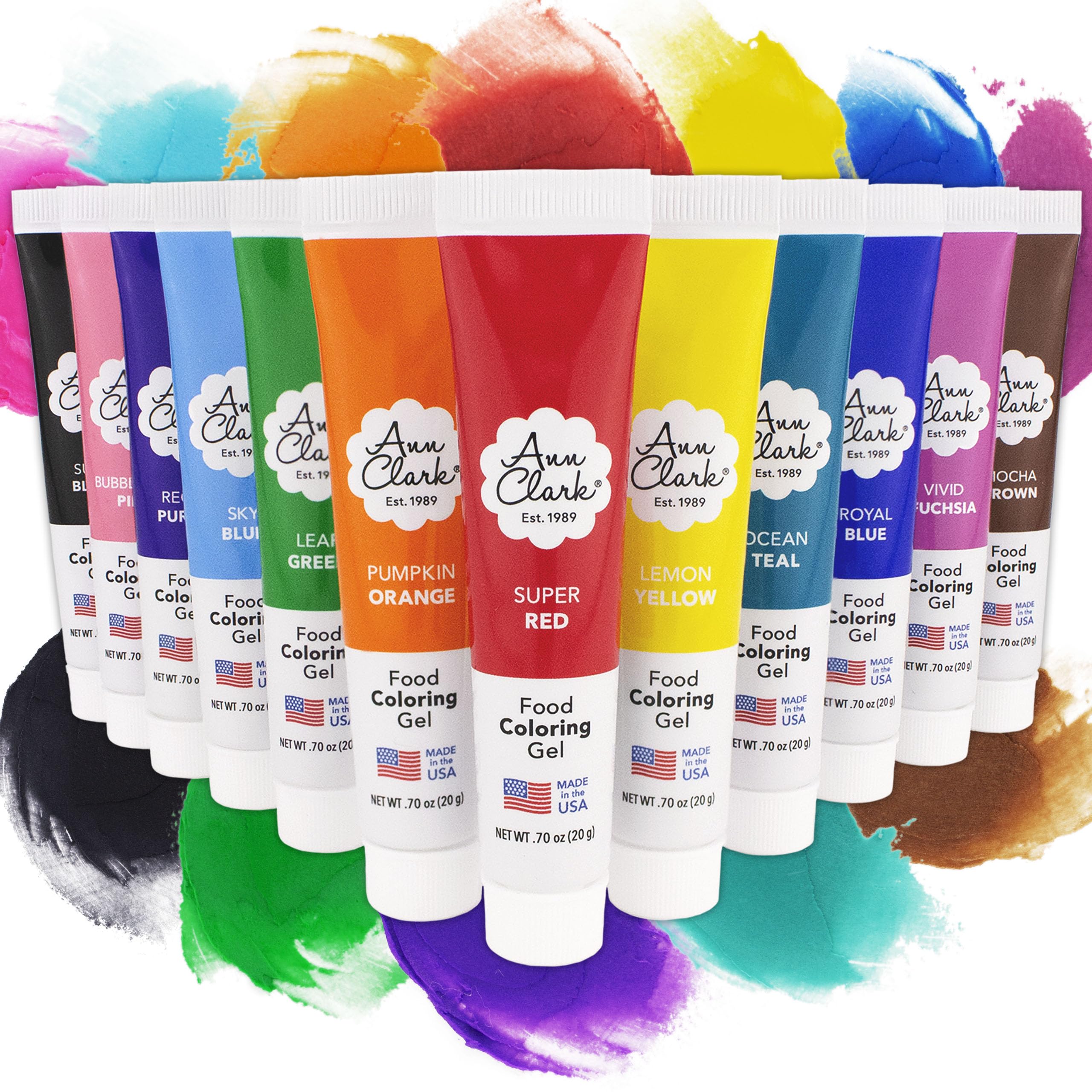 Ann Clark gel coloring 12-pack front view, vibrant icing colors for decorating