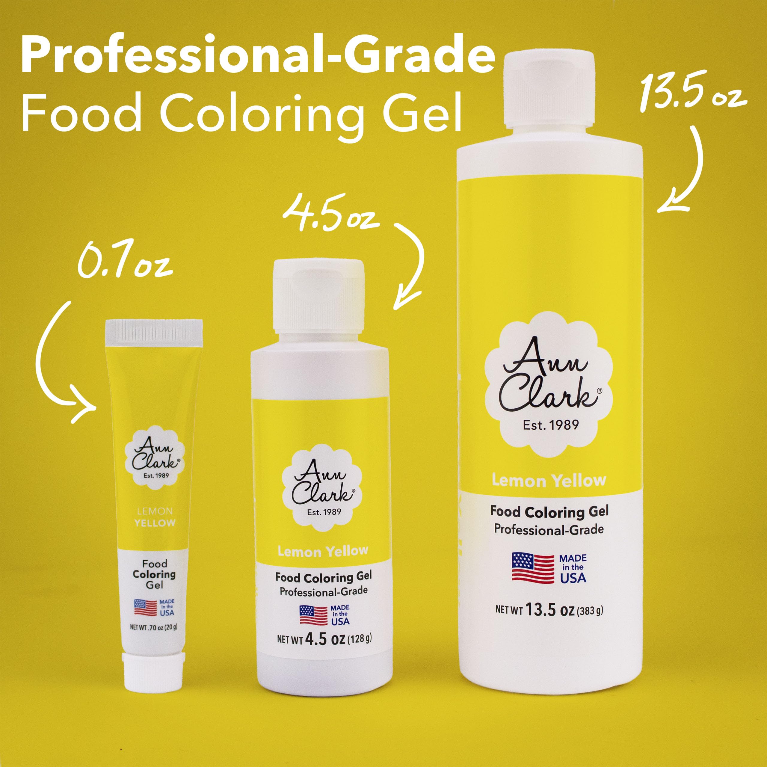Ann Clark Lemon Yellow Food Coloring Gel icing application for vibrant cupcakes and cookies.