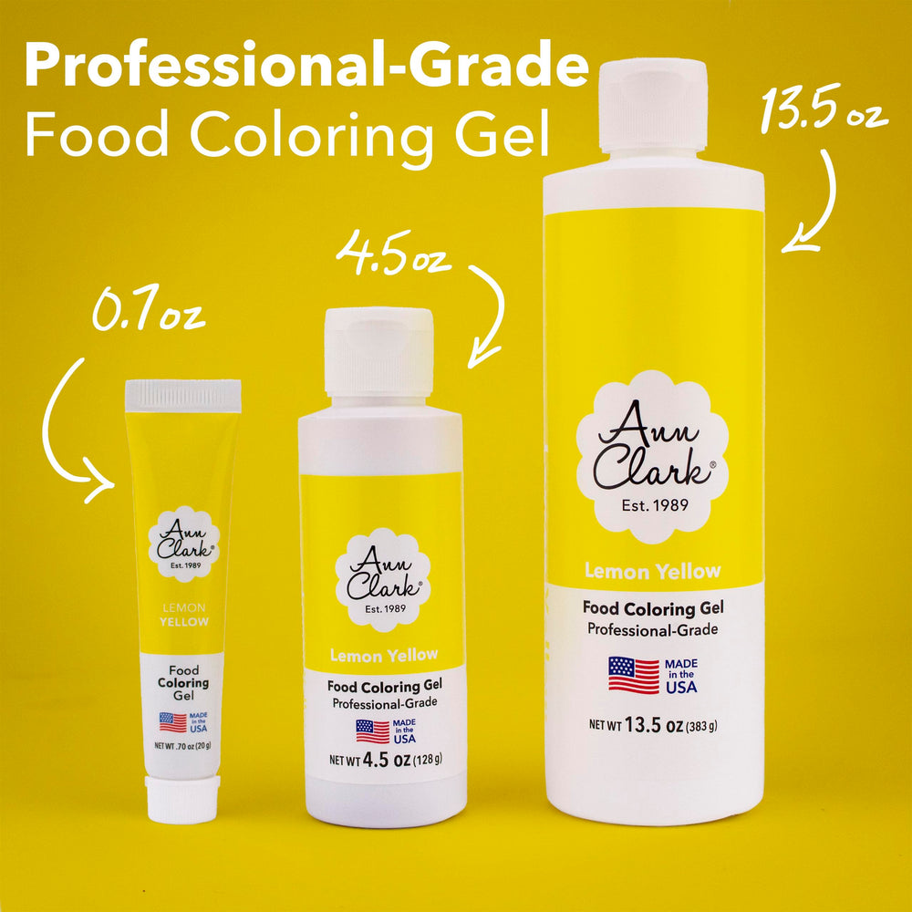 Ann Clark Lemon Yellow Food Coloring Gel icing application for vibrant cupcakes and cookies.