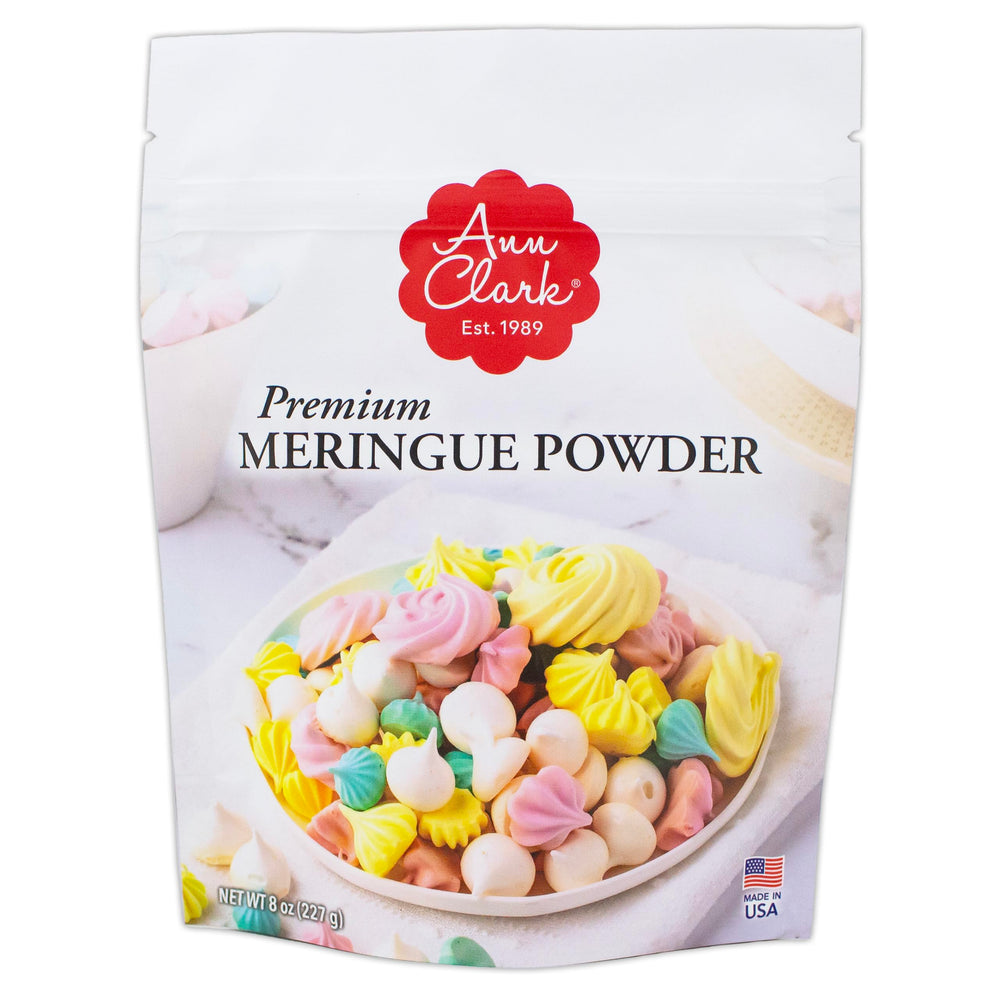 Ann Clark Meringue Powder front packaging, premium USA-made quality for light desserts.