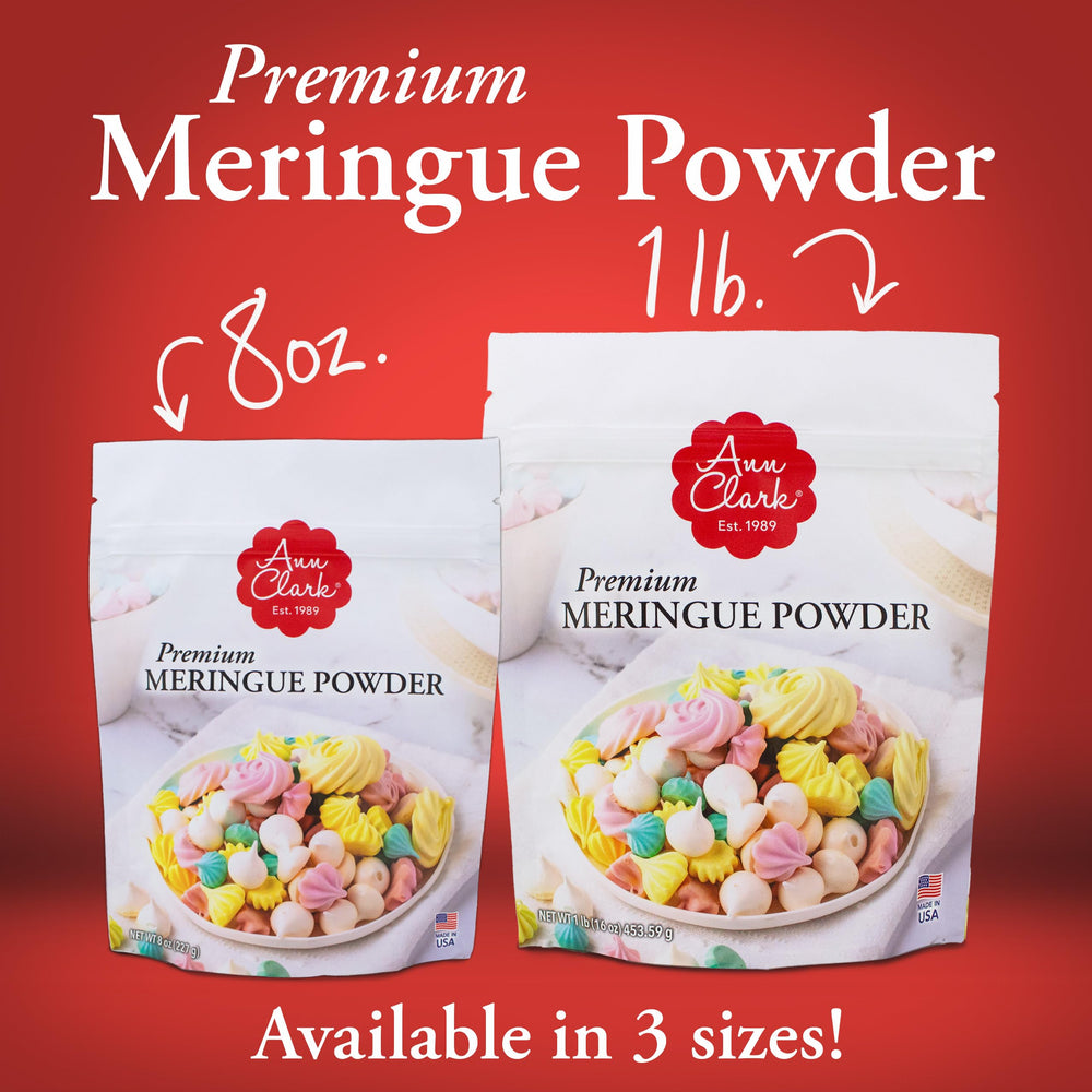 Resealable stay-fresh pouch keeps the meringue powder ready for next bake.