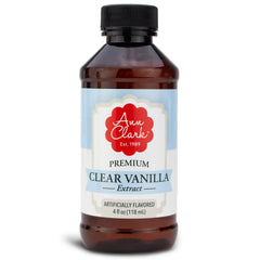 Ann Clark Premium Clear Vanilla Extract label closeup showcases quality from a trusted family brand.