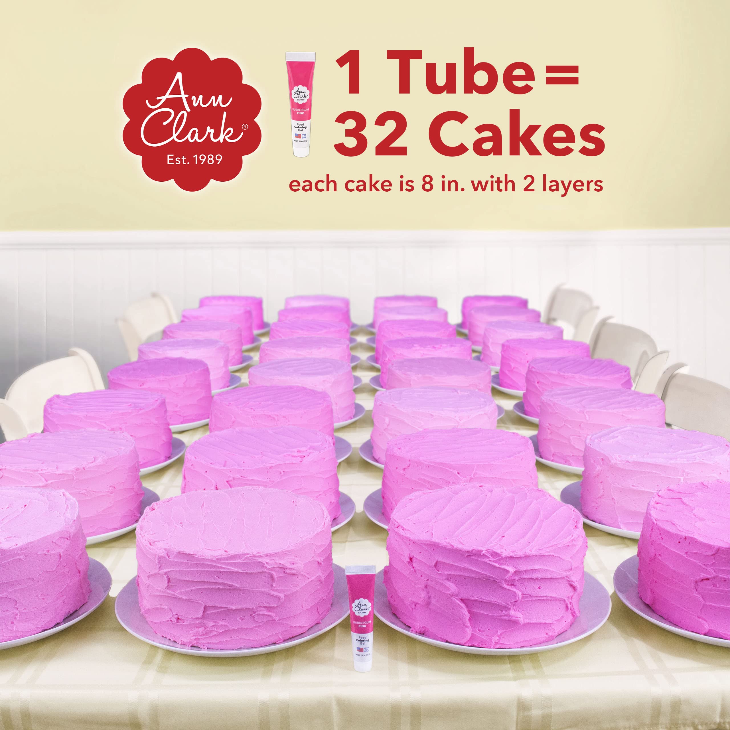 USA-made Ann Clark gel color labeling highlighting non-GMO status.