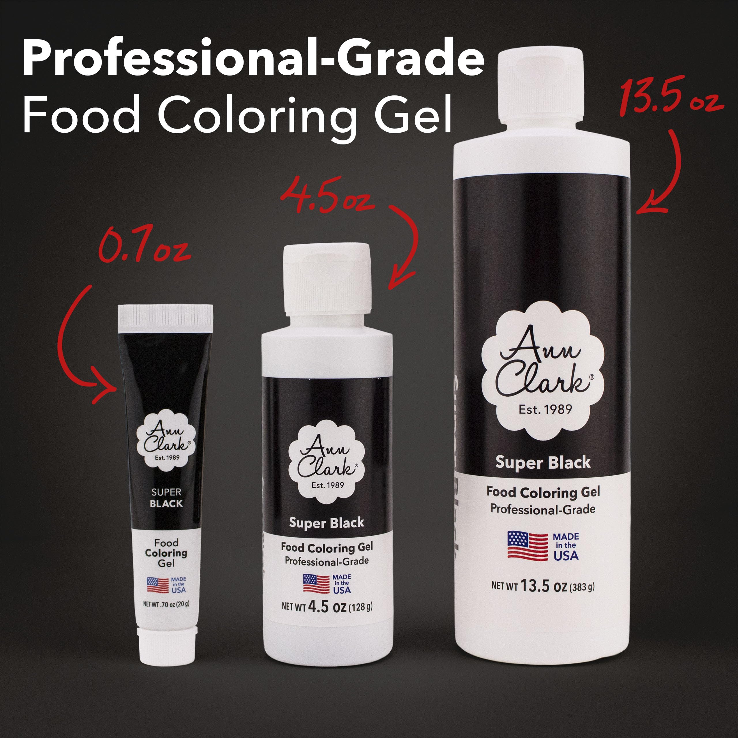 Ann Clark Super Black Gel drop and pour demonstrates precise control for decorating