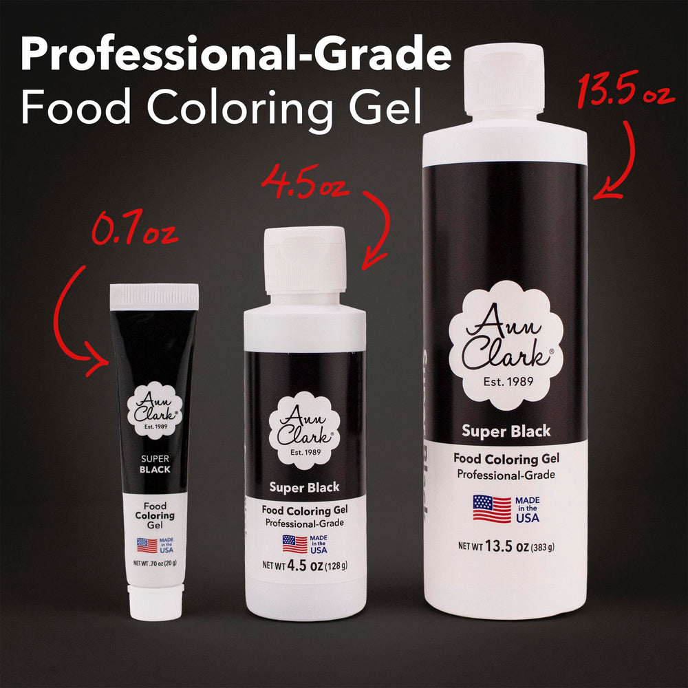 Ann Clark Super Black Gel drop and pour demonstrates precise control for decorating
