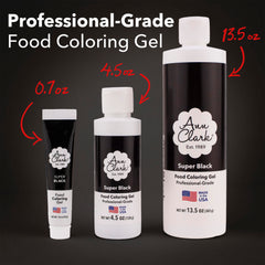 Ann Clark Super Black Gel drop and pour demonstrates precise control for decorating