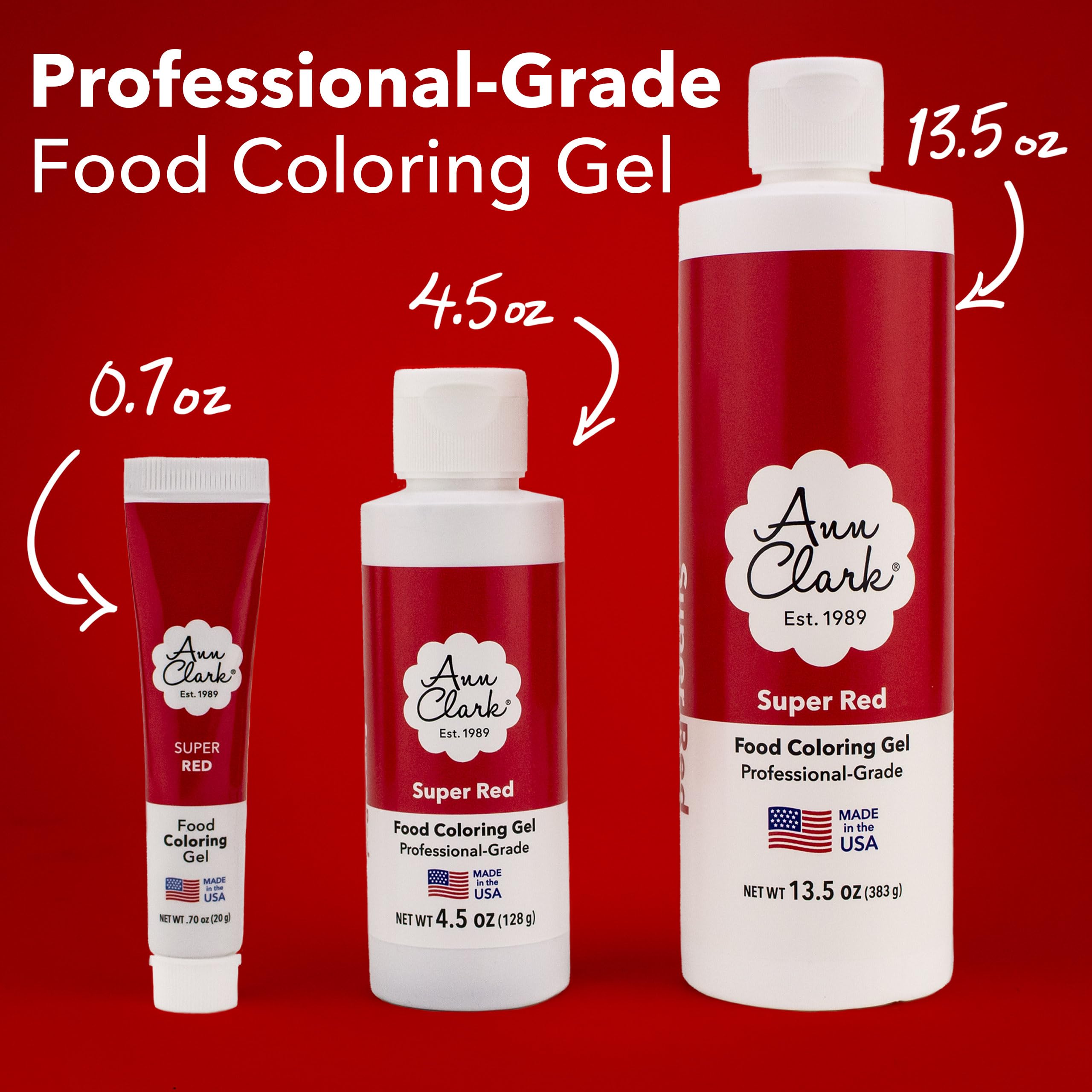 Ann Clark Super Red gel color swatches for frosting.