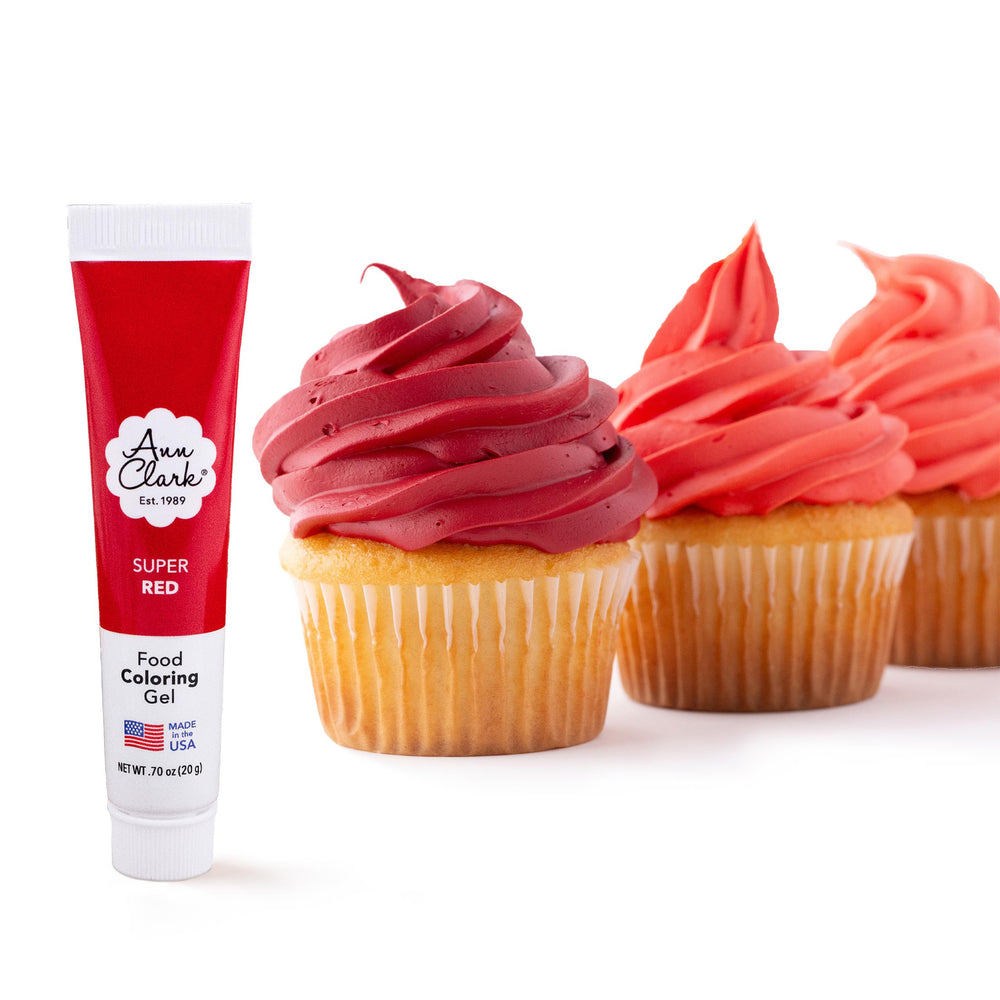 Ann Clark Super Red gel coloring tube cap dispense for precise icing.