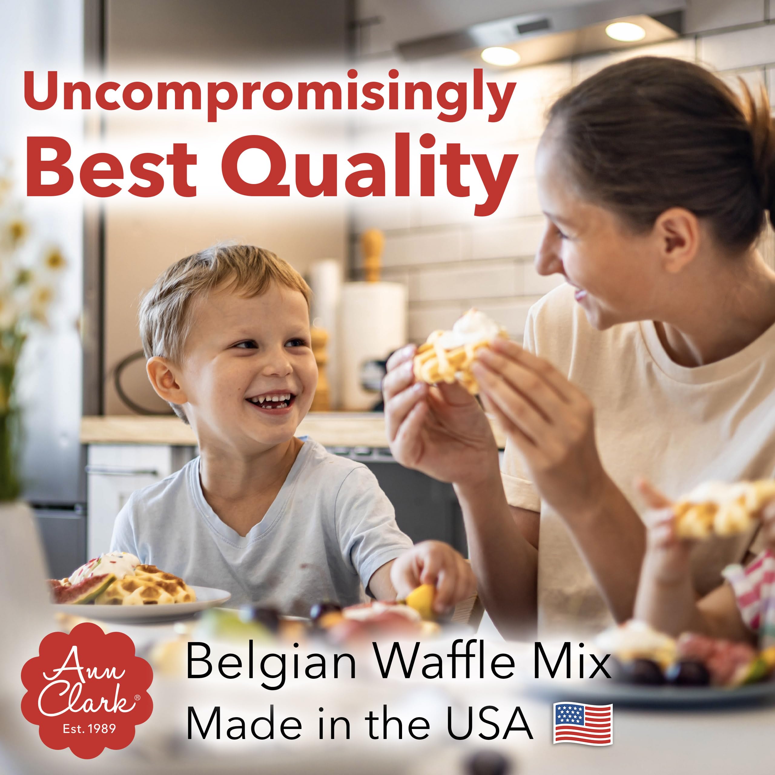 Golden waffles plated by Ann Clark for a cozy breakfast
