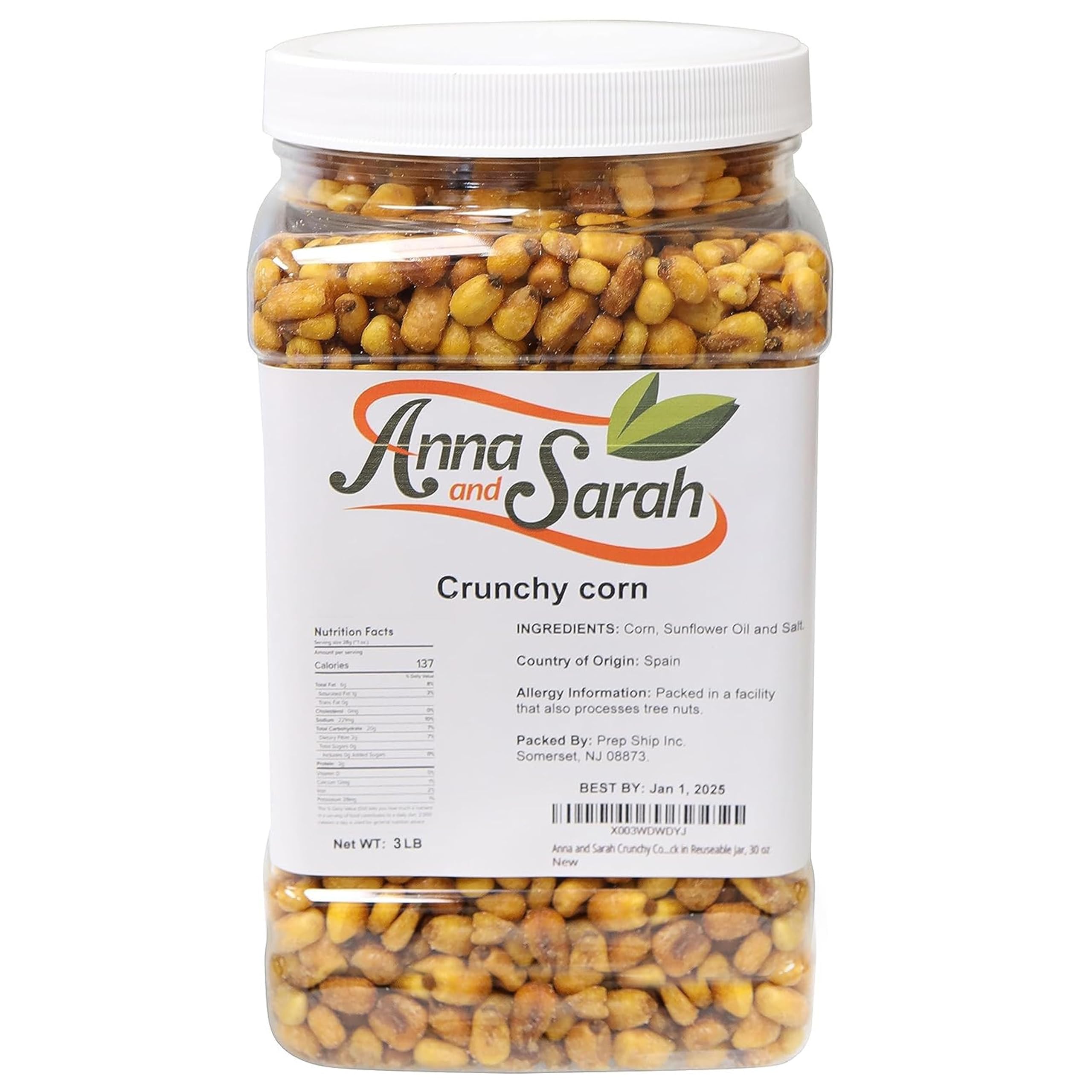 Anna and Sarah Crunchy Corn closeup reveals golden roasted kernels and crunch