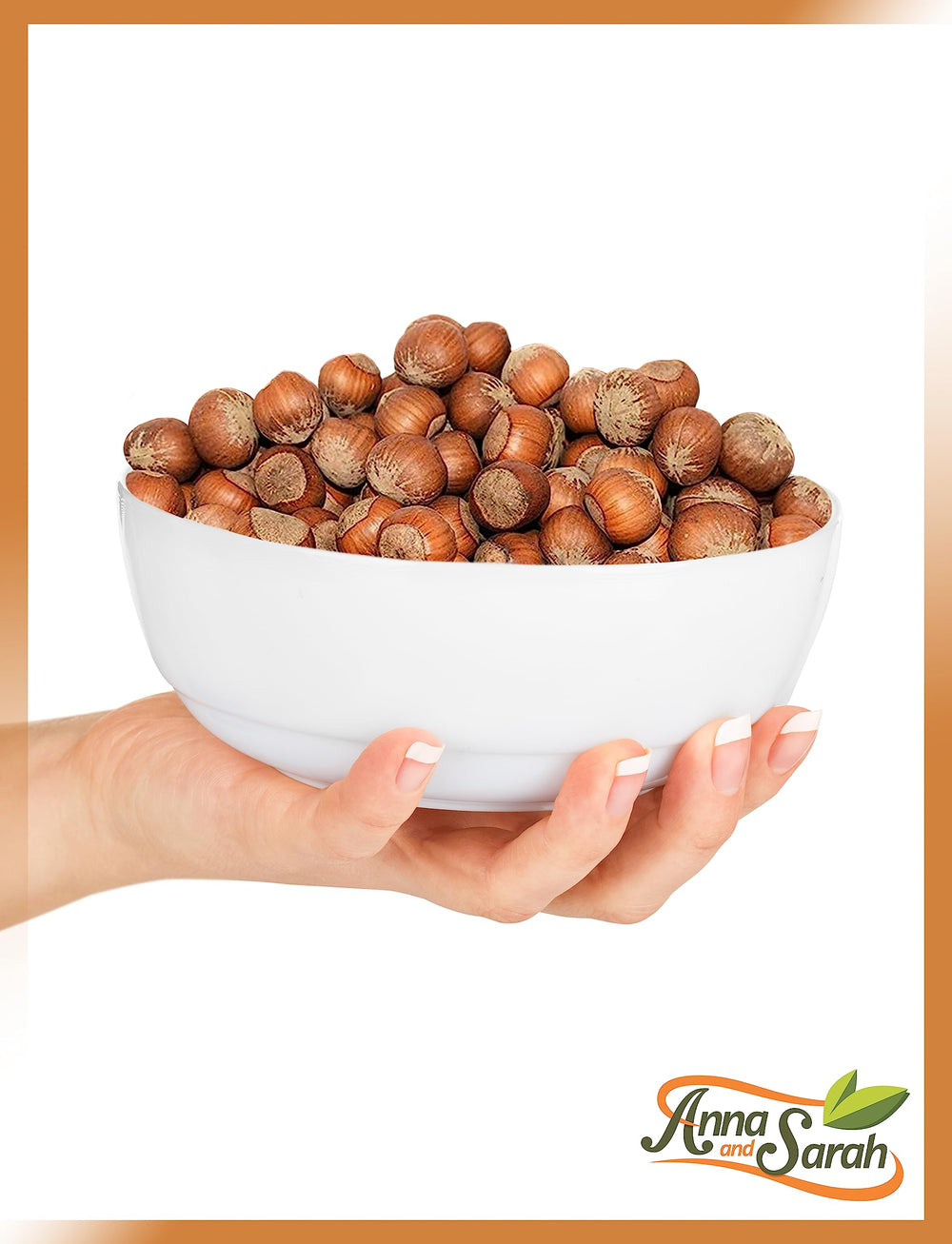 Anna and Sarah hazelnuts in shell plated with fruit suggesting snack or topping use