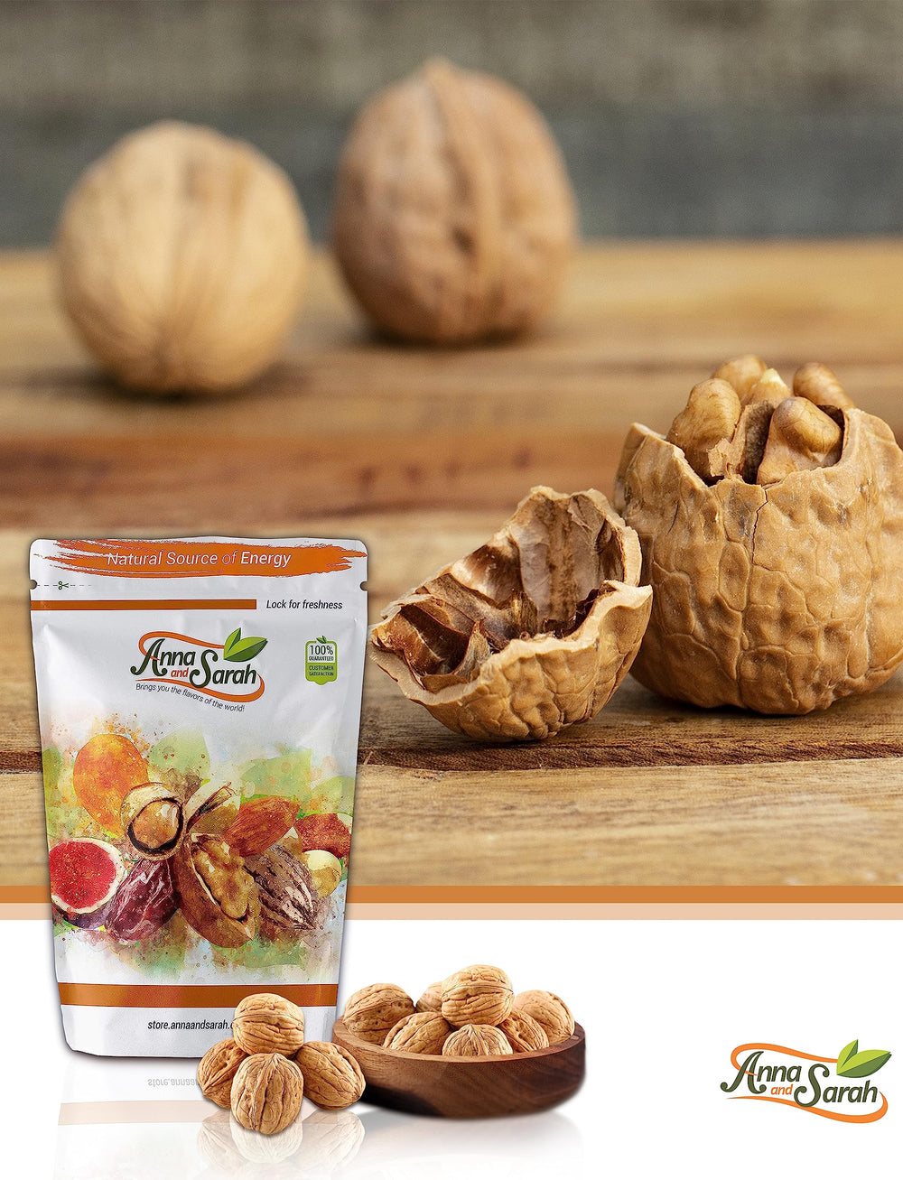 Natural shells protect freshness for Anna and Sarah walnuts ready to use