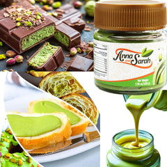 Pistachio butter spread on toast looks glossy and inviting
