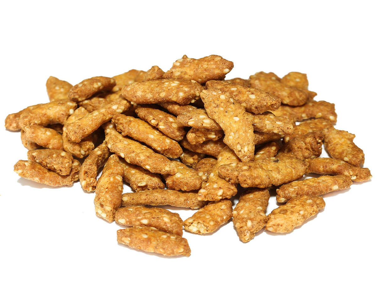 Anna and Sarah wide sesame sticks in resealable bag for fresh snacking on the go.