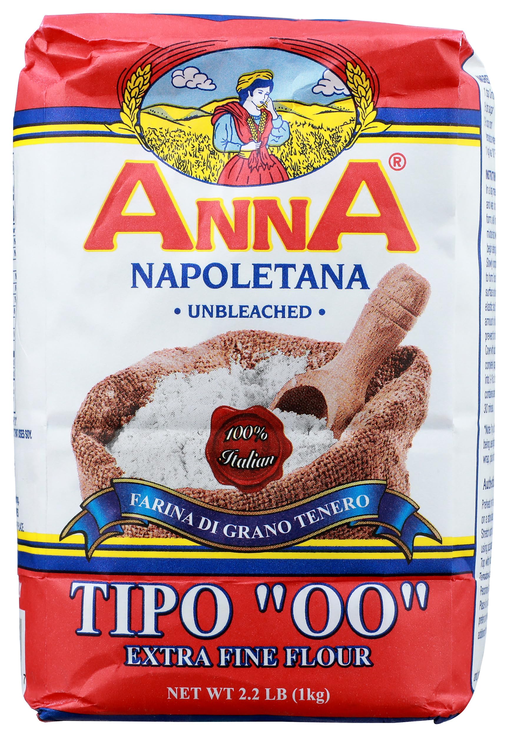 ANNA Flour Extra Fine bag ready for home bakers, 2.2 lb, versatile ingredient.