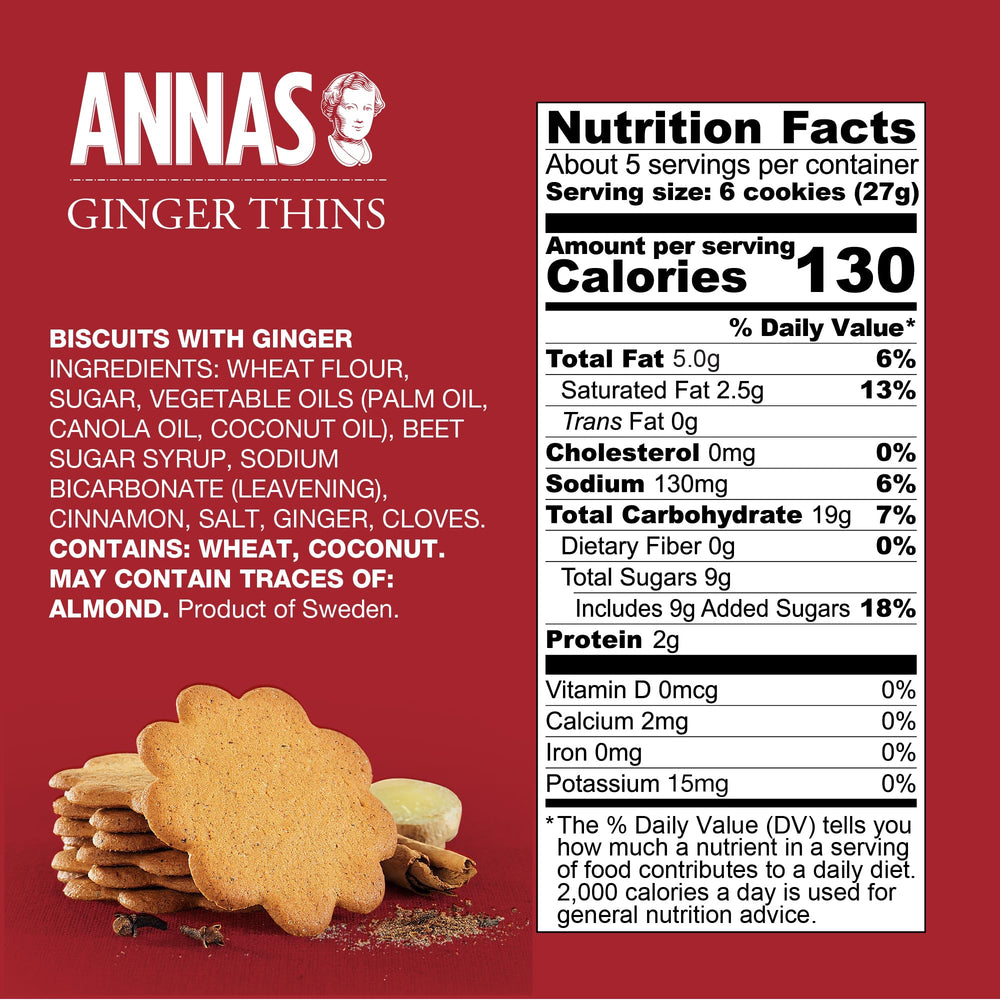 Annas Ginger Swedish Thins close-up emphasizes crisp, delicate cookies