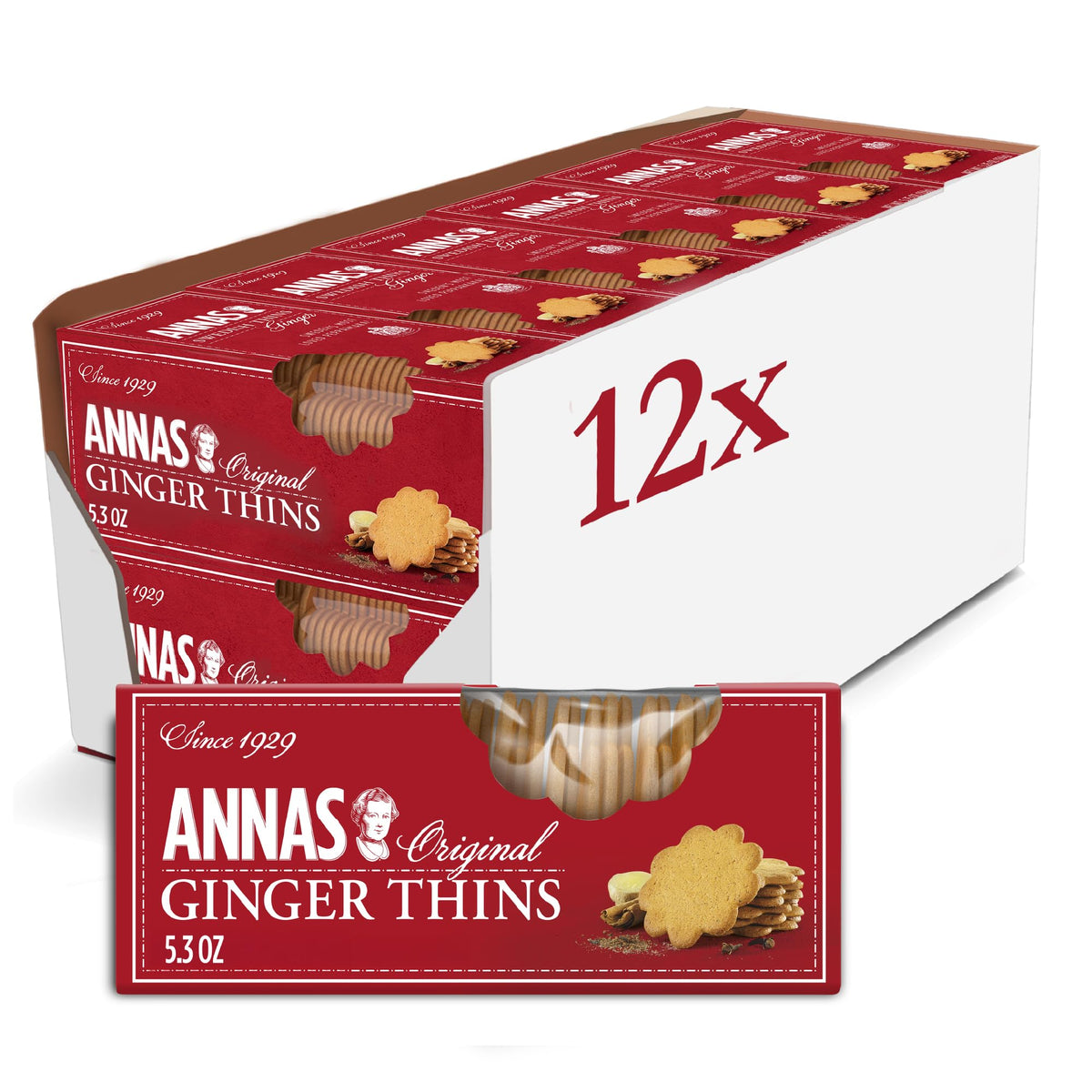 Annas Ginger Pepparkakor packaging showing a 12-box set for gifting