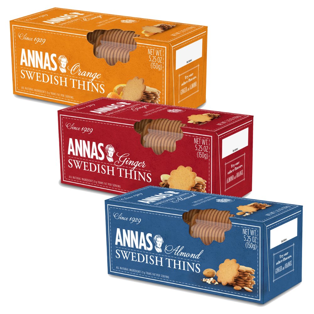 Anna's Ginger Thins packaging front showing Original flavor, ideal tea-time snack.