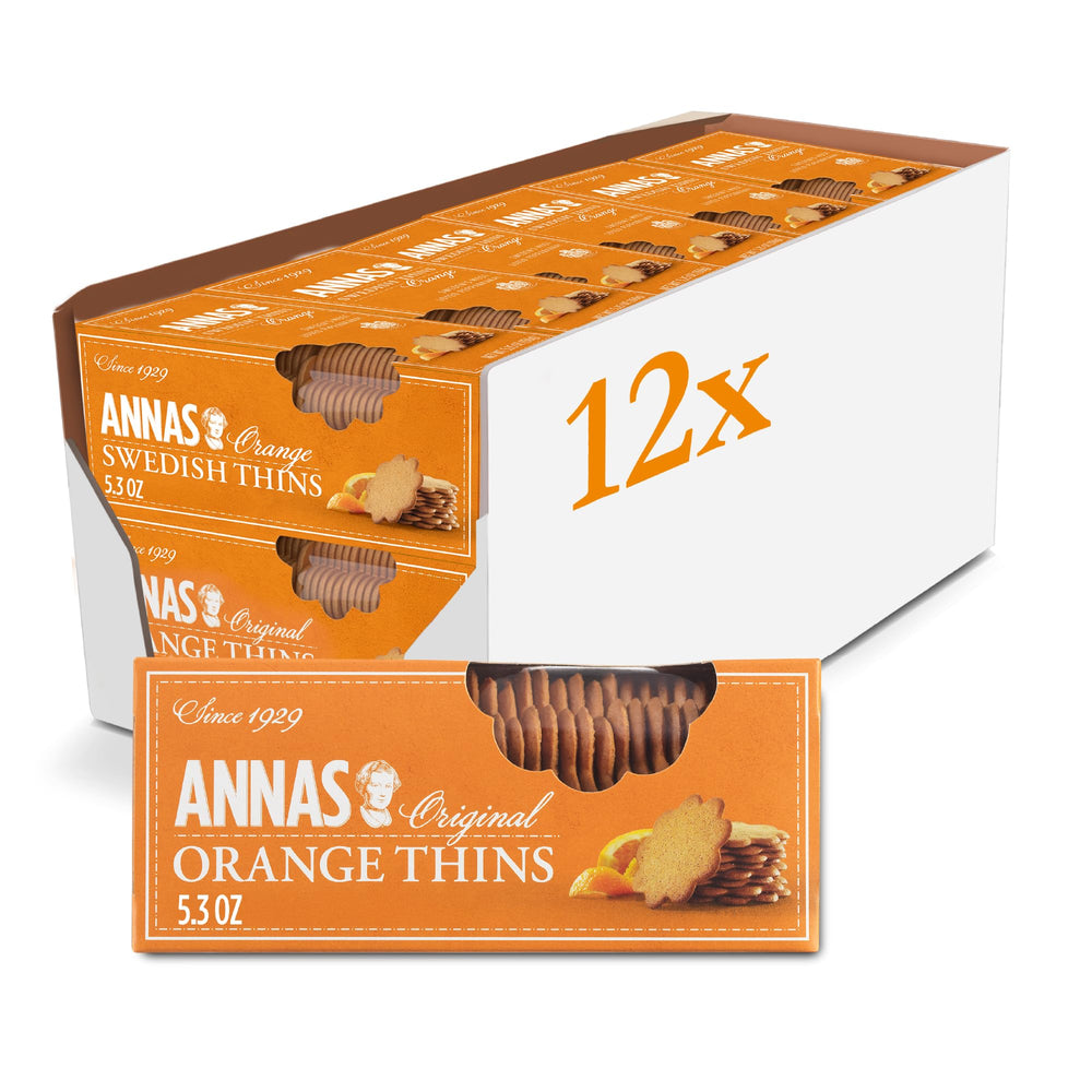 Annas Orange Pepparkakor thin cookies for snacking with citrus zest and crisp texture.
