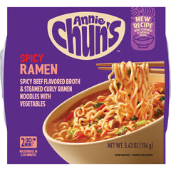 Annie Chun's Ramen Soup Bowl Spicy Kor packaging showing premium ingredients for quick meals