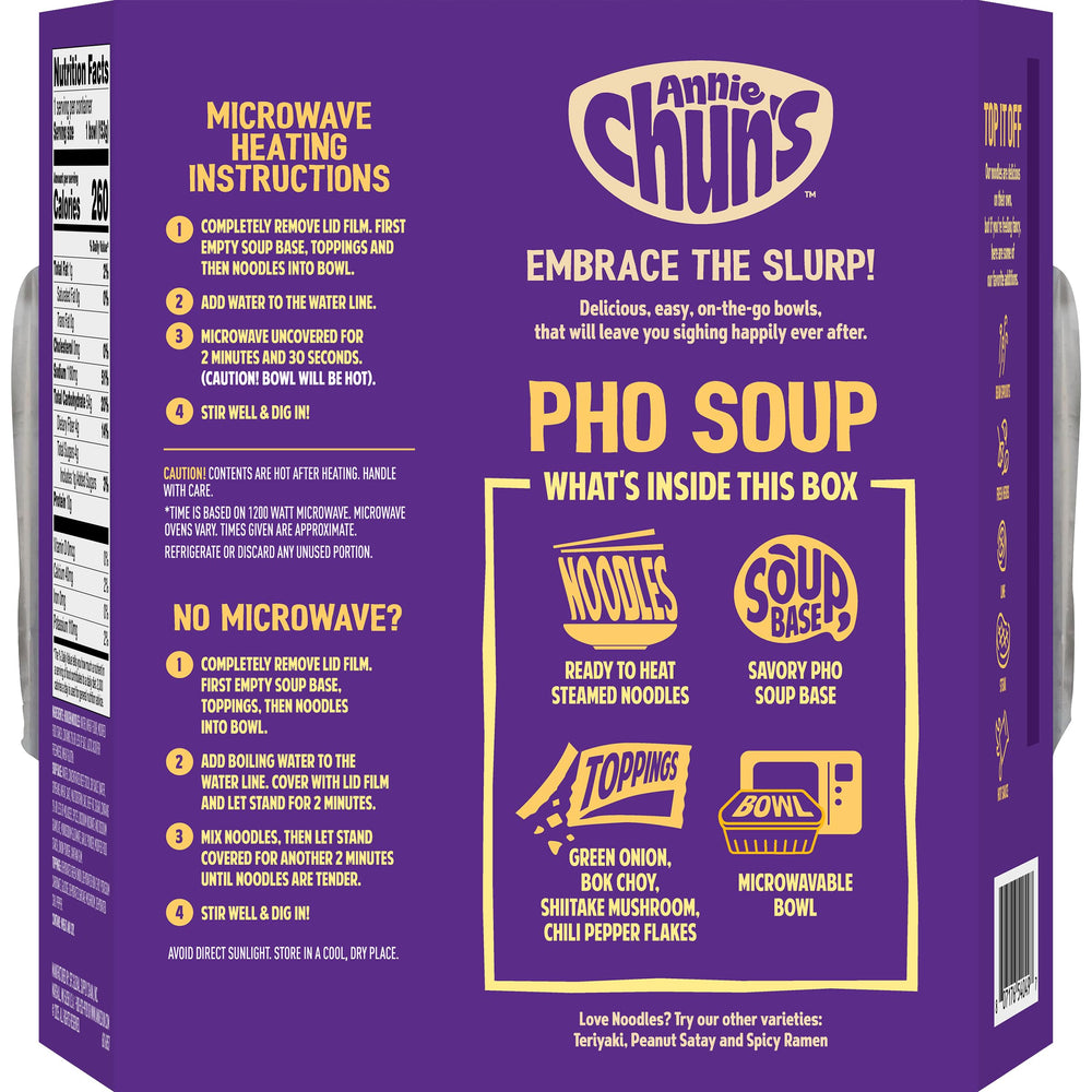 Annie Chun's Soup Bowl Pho close-up features fresh ingredients and noodles for authentic flavor.