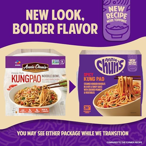 Annie Chun's Spicy Kung Pao Noodle Bowl recipe idea with toppings.