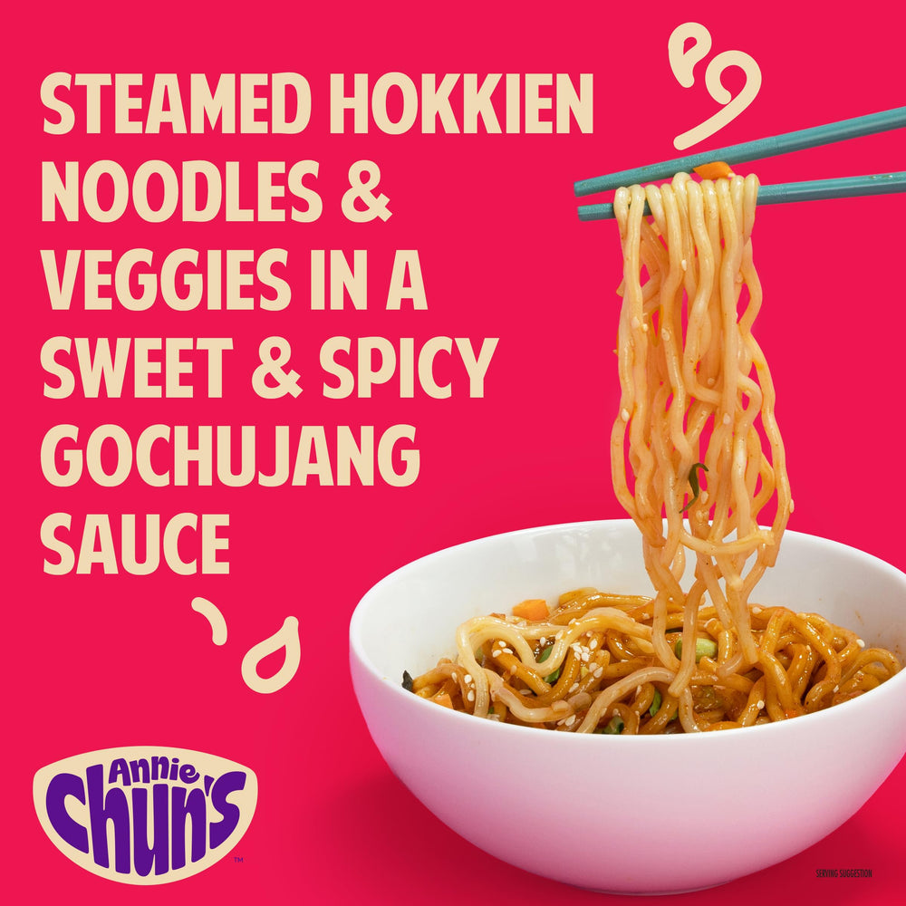 Annie Chun's Sweet Chili Noodle Bowl noodles and veggies close-up, highlighting freshness.