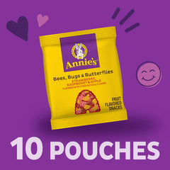Annie's gummies close-up highlighting strawberry, raspberry, and apple flavors