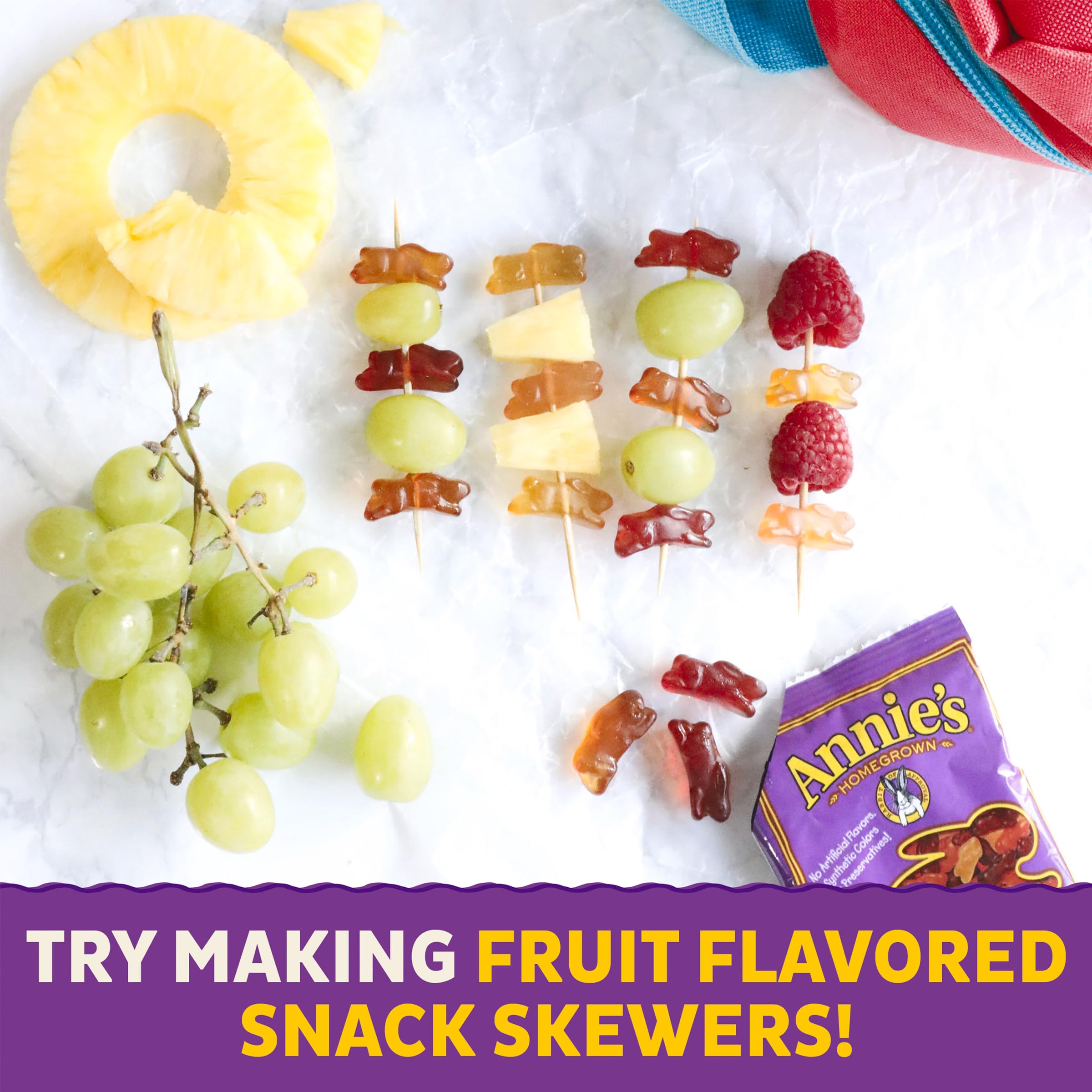 Close-up of Annie's bunny-shaped gummies highlighting fun snack shapes.